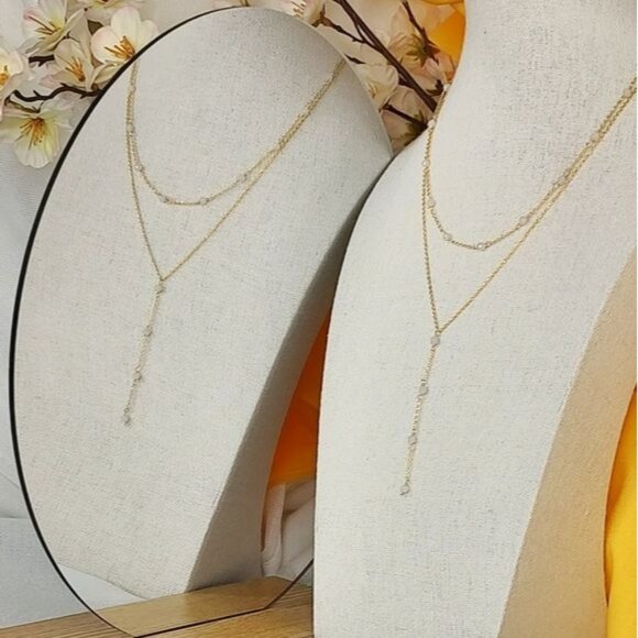 SHIVAM Layered Necklace 14kt Gold Plated White Onyx - Picture 5 of 6